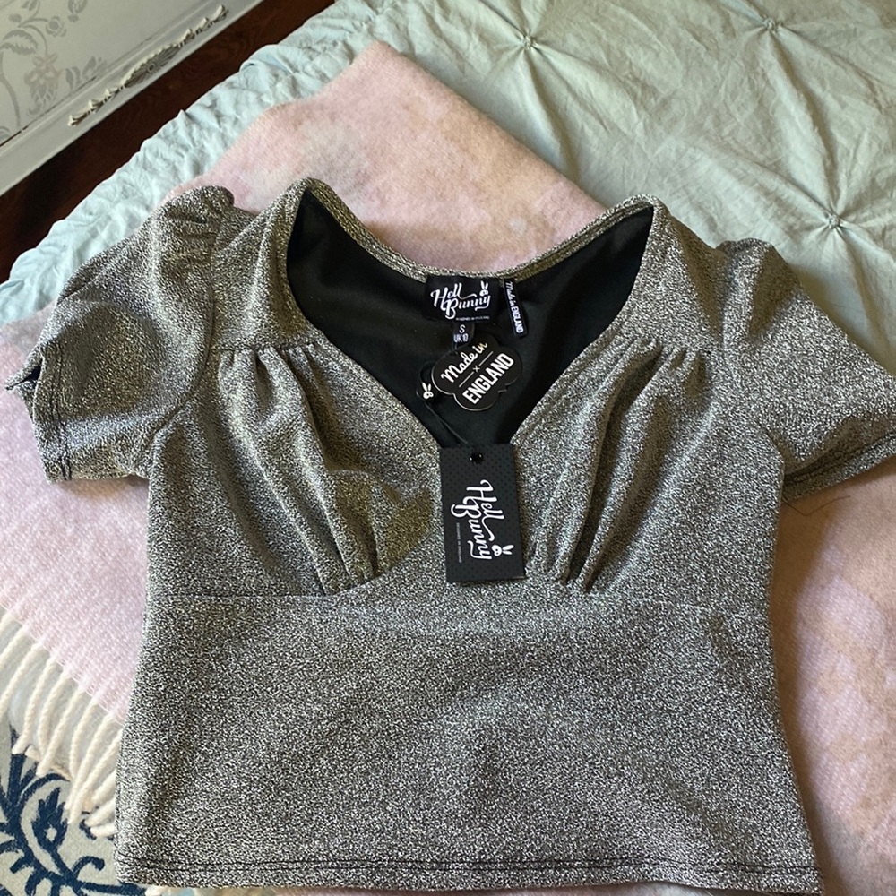Hell Bunny silver Glitter Locomotion Top Size small